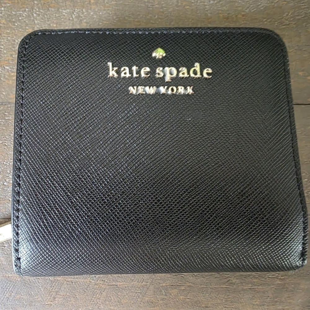 Kate Spade Smooth Black Leather Tote With Small Zip Around Bi Fold Wallet - Picture 13 of 16